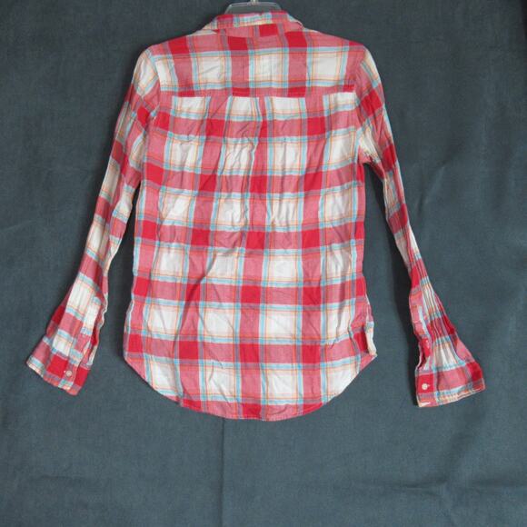 Hollister Shirt Womens Medium Red Cream Plaid Flannel Cabincore Cowgirl Western - Picture 4 of 7